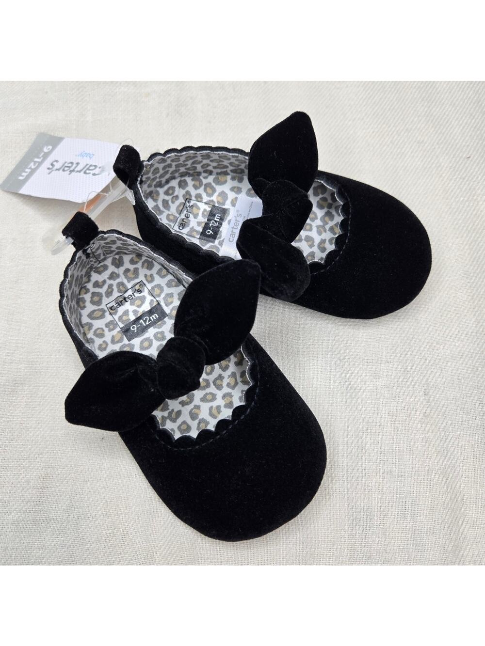 NWT Carter's Velvety Black Mary Jane's with Bow Size 9-12 Mo.